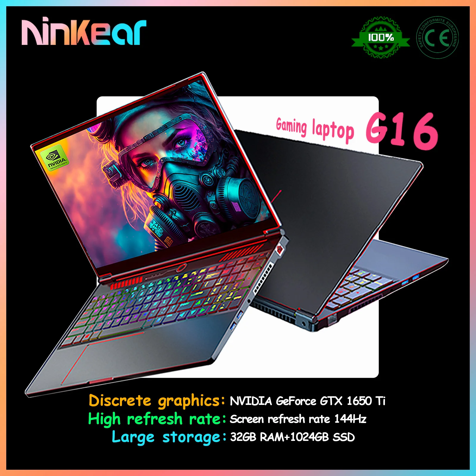 Ninkear G16 Gaming Laptop 16-Inch Intel Core I9-10885H 144Hz 32GB+1TB SSD Windows 11 Discrete graphics