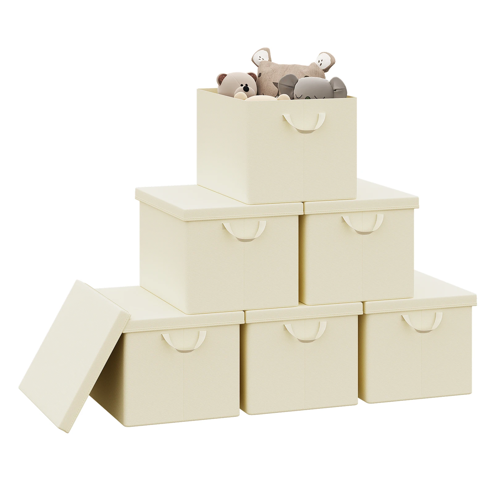 WOLTU - Cajas de Almacenamiento con Tapa (3/5/6/10 Piezas), Organizador de Ropa y Edredones Plegable de Tela, Cesta de Almacenamiento para el Hogar, Dormitorio y Armario
