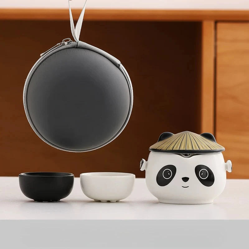 Panda Express Cup One Pot Two Cups with Travel Bag China-Chic Panda Kungfu Tea Set Travel Tea Set Hand Gift