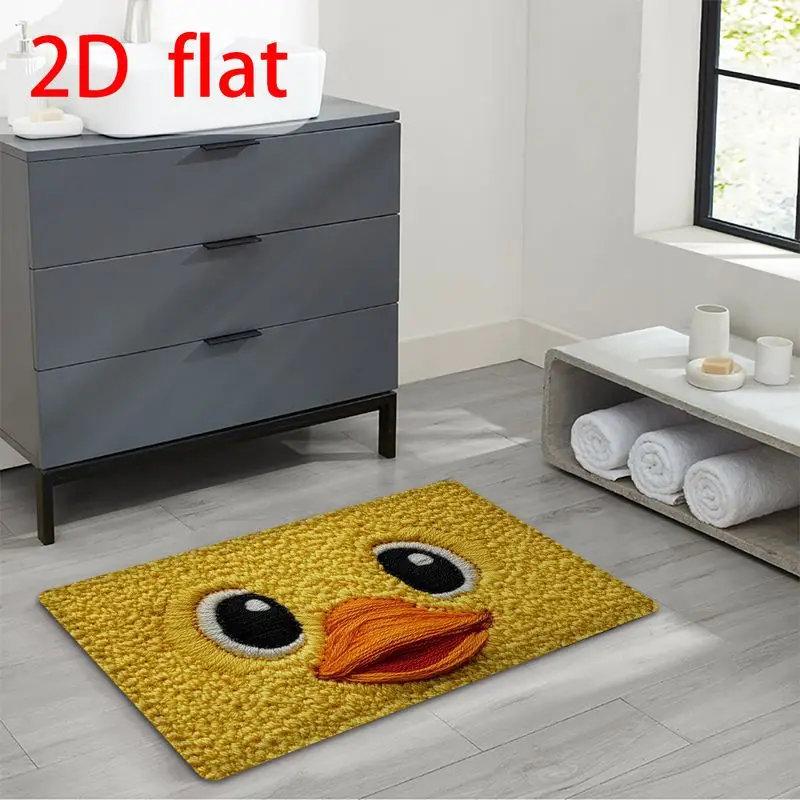 VIKAMA 2D Visual Cute Yellow Duck Floor Mat Cartoon Duck Face Pattern Soft Non Slip Flat Rug Entryway Bedroom Home Decor