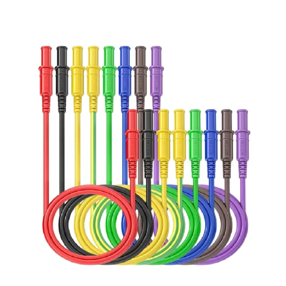 

Set of 8 Dual 4mm Safety Banana Connector Test Probes with Flexible Sheathed Silicone Cables for Industrial and Automotive Use