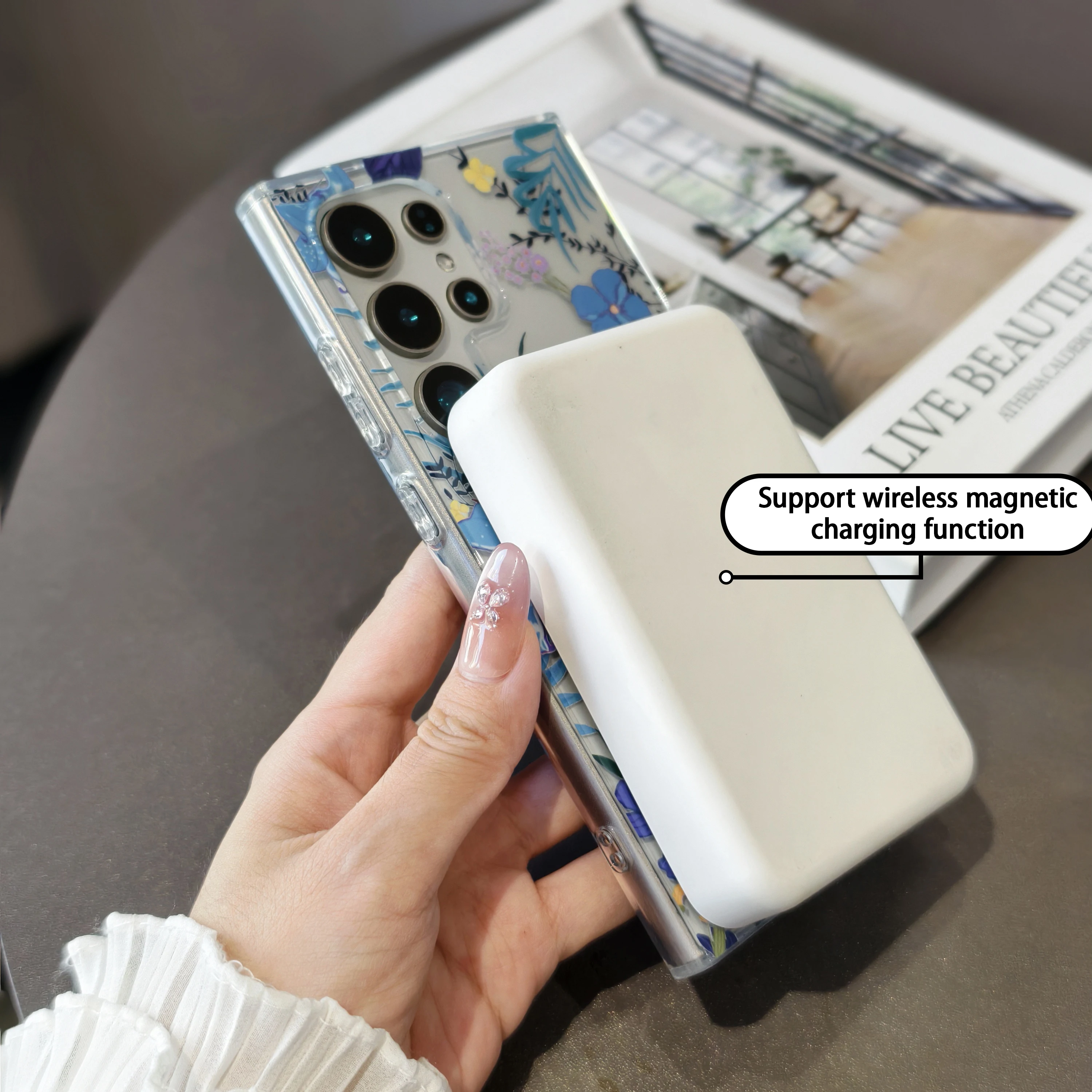 เคส Magsafe โปร่งใสสุดหรูหราลายดอกไม้หลากสีสำหรับ Galaxy S25 สำหรับ Samsung S24 Ultra S23 FE S25 Plus แบบแข็ง