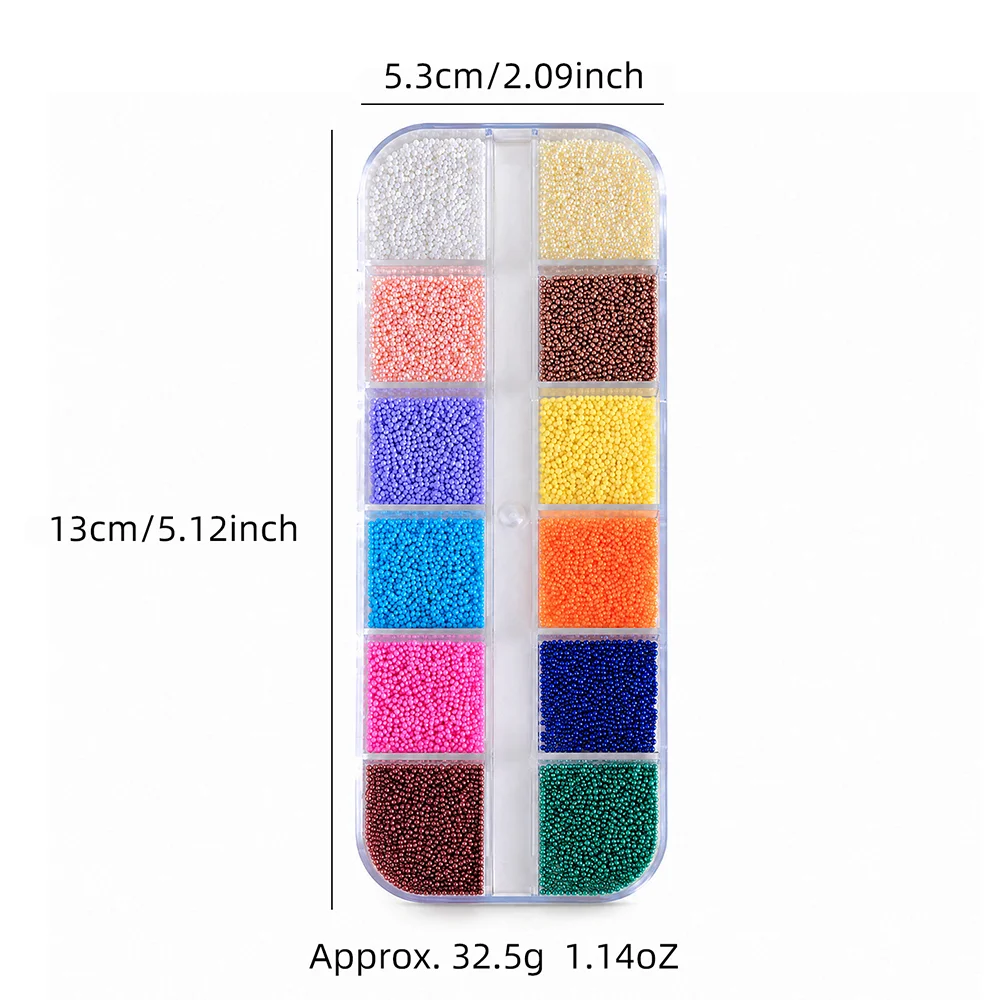 12 Gitter 3D Bunte Mini-Kaviar-Perlen Nagelcharms Winzige Macaron-Farben Runde Kugeln Nagelkunst-Dekorationen DIY Maniküre-Zubehör – Detail 1