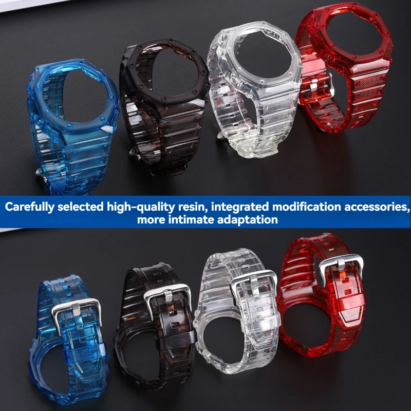 Transparent Refit Kit for Casio G-Shock GA2100/GA2110/GA-B2100 - Silicone Watchband & Case Set, Octagon Farm Oak Bracelet for Me