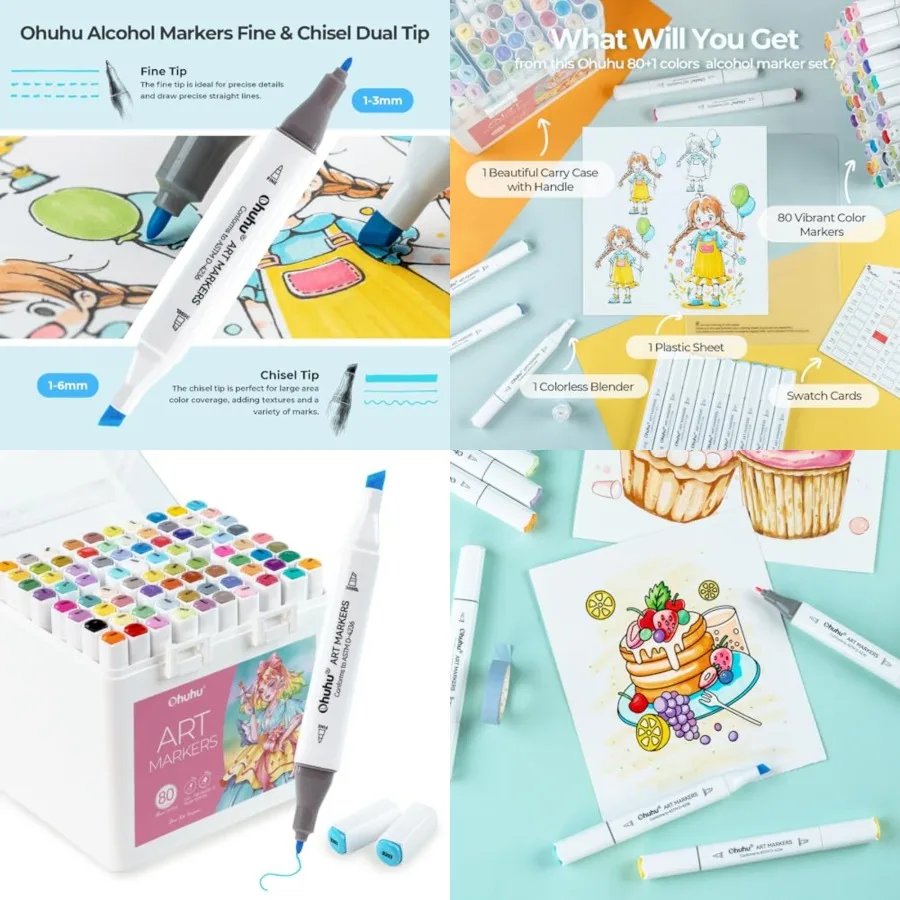 

80-color chisel and fine dual tips alcohol markers for adult beginners and students' art class ideal for coloring illustration