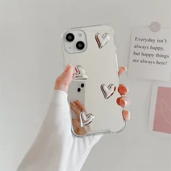 Fashion Korean Style Cute Heart Soft Silicone Clear Case For IPhone 16 13 Pro Max 14 11 12 15 XR 7 8 Plus Silvery Mirror Cover