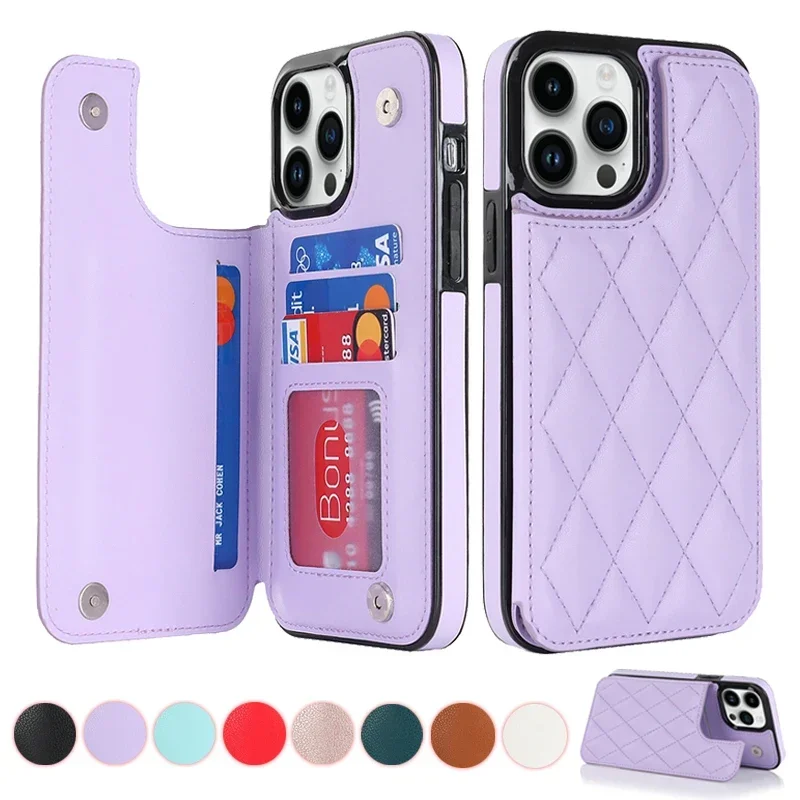 

Wallet Double Button Small Fragrant Wind Card Flip Leather Case For iPhone 15 Pro Max 14 13 Mini 12 11 SE 2020 X XS XR 8 7 Plus