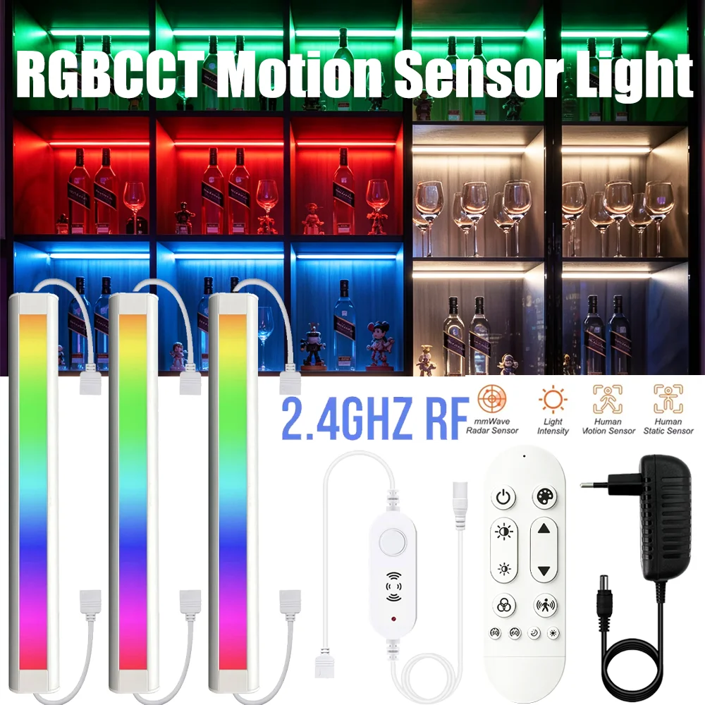 DC12V 30CM RGBCCT Motion Sensor Light LED Night Light RGB+CCT Dimmable Lamp Cabinet Wardrobe Lamp Kitchen Closet with 2.4GRemote