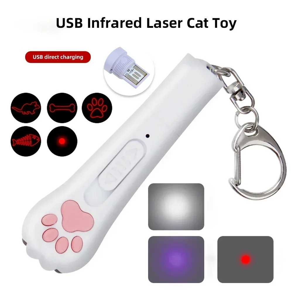 Laser Cat Teaser with Keychain USB Charging Pet Projector Pen Interactive Rechargeable Training Toy Pet Supplies Cat Toys