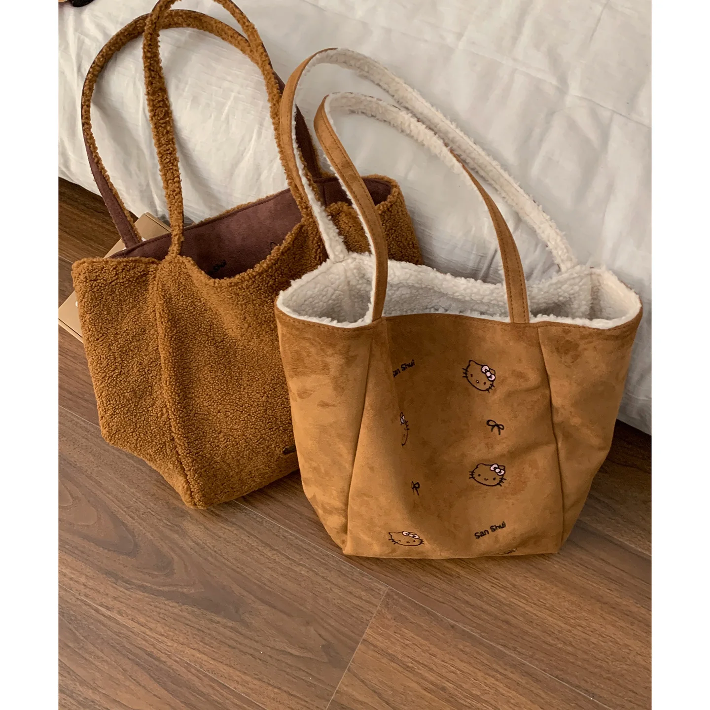 

Зимняя модная сумка большой емкости для подмышек, новинка 2025, простая плюшевая сумка, замшевая двусторонняя сумка на плечо