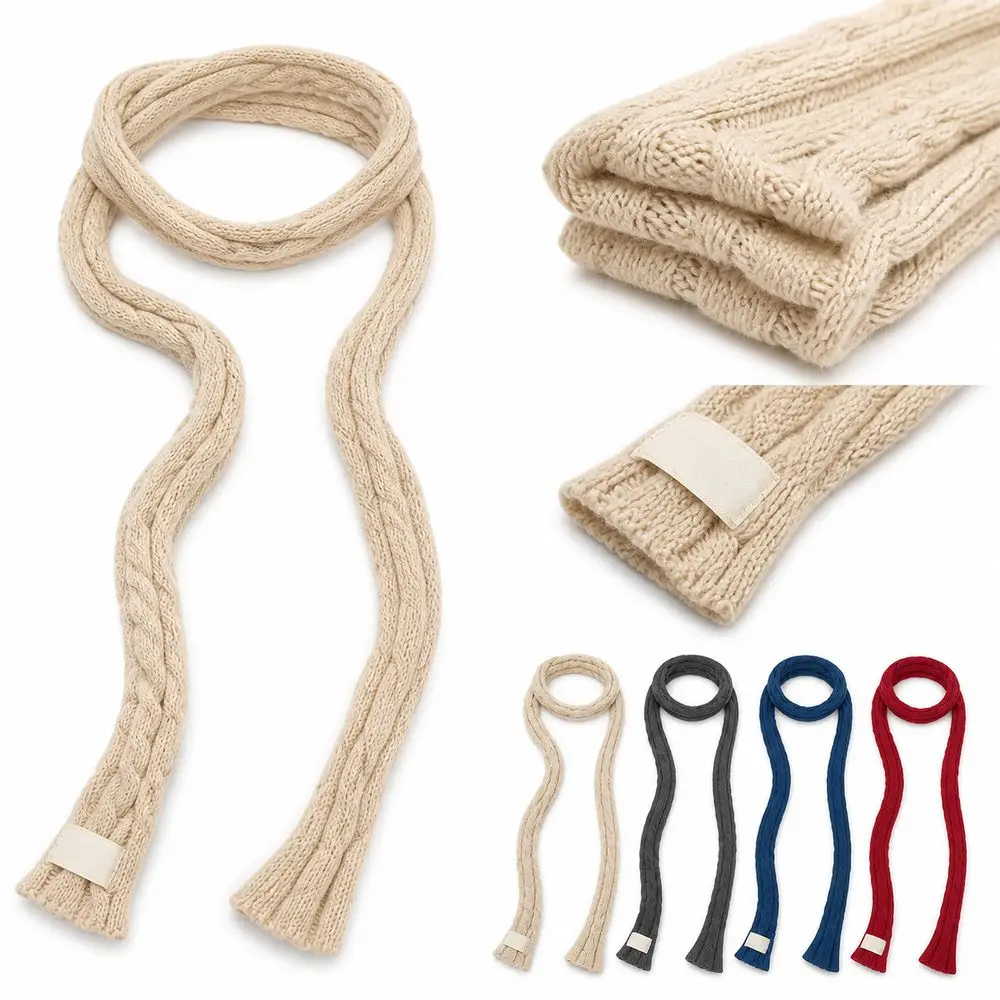 Soft Knit Texture Slim Knitted Scarf Cable Knit Pattern Lightweight Skinny Neck Scarf Fashion Layering Long Slim