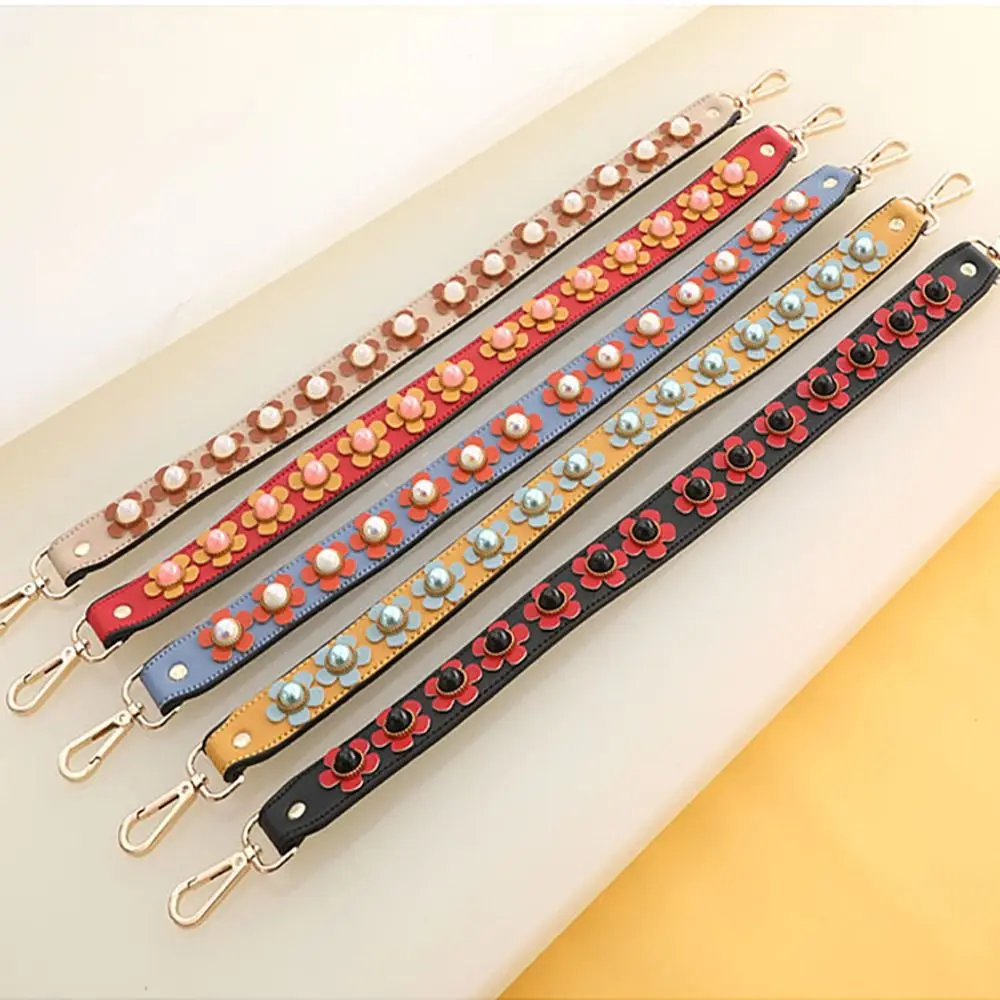 2024 New Pearl Flower Leather Bag Strap 58cm Long Versatile Handbag Handle Belt Purse Strap Replacement Bag Accessorie for Women