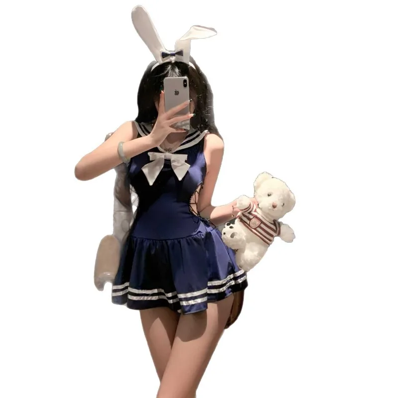 

Женское сексуальное женское белье, сексуальное чистое желание, униформа кролика для девочек, цельное платье с вырезом на бретельках для ролевых игр