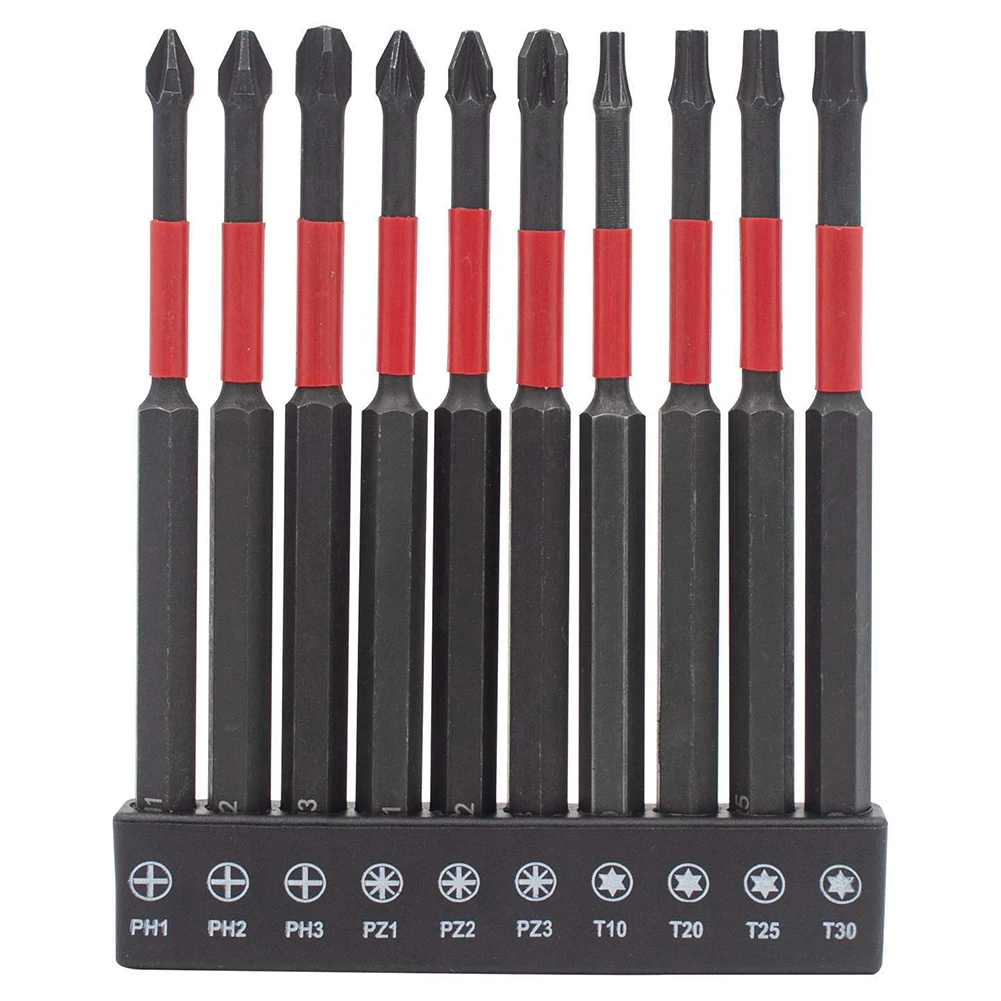 10pcs 100mm Hex Head Screwdriver Bit Set Cross For Pozidriv Magnetic 1/4
