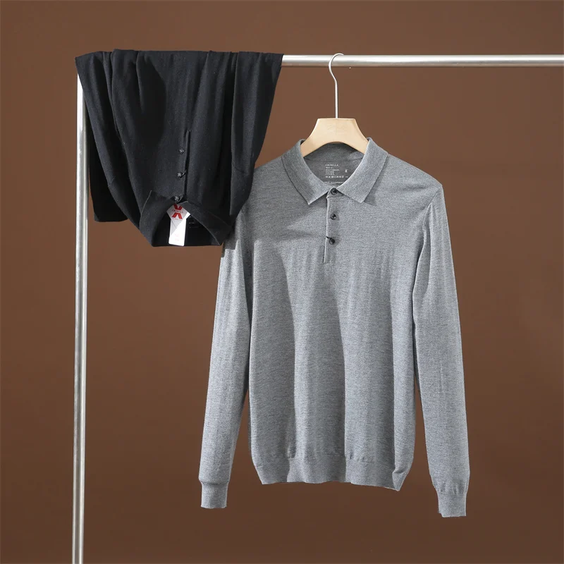 

Мужской тонкий повседневный деловой вязаный шерстяной свитер из австралийской шерсти с термоэффектом, модный городской стиль, длинный рукав