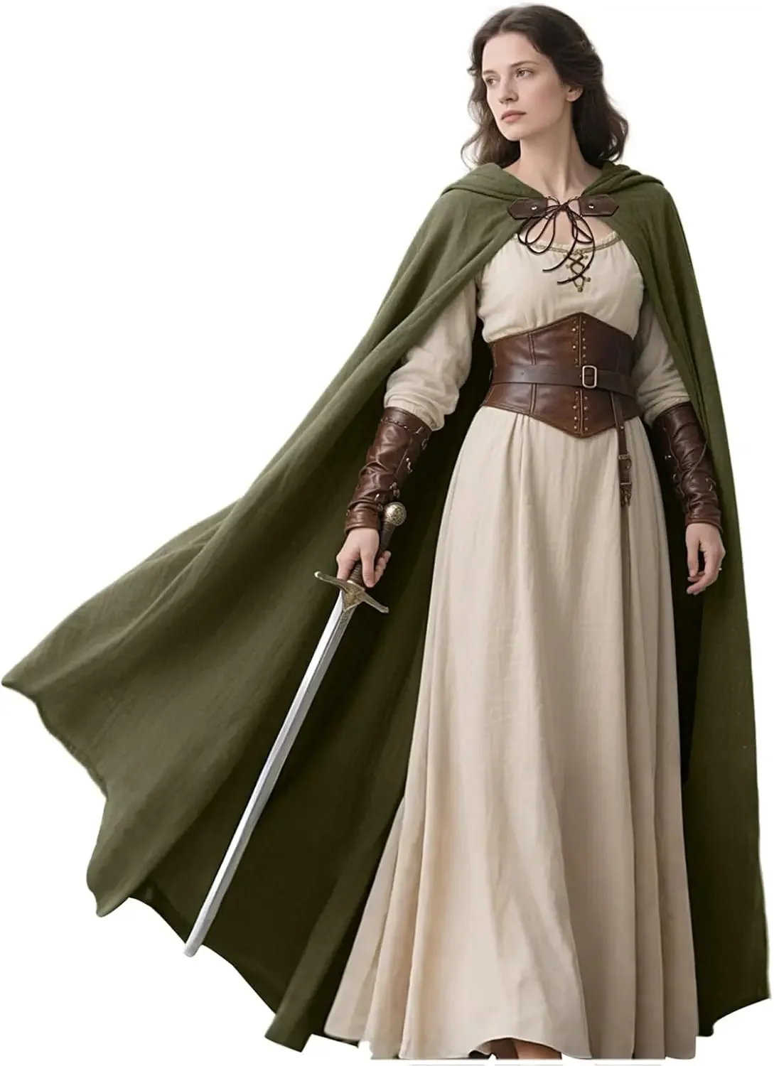 LisdinoL'VOW Middeleeuwse capuchonmantel Linnen Renaissance Cape met capuchon - Halloween Hobbit Cosplay Heks Tovenaar LARP