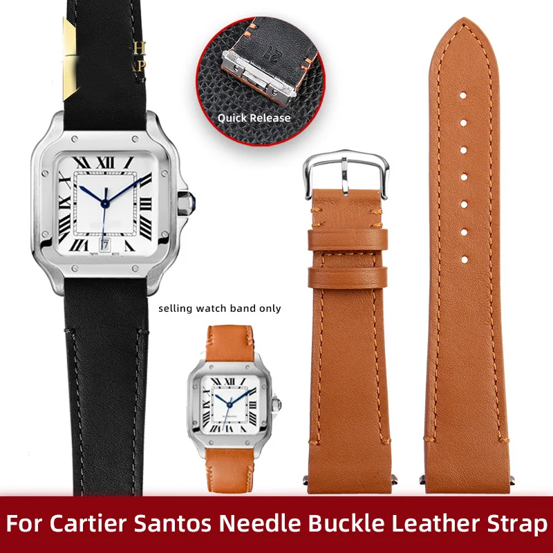 Adapted For Cartier New Santos WSSA0009 WSSA0037 W2SA0006 Men's cowhide Watch Strap Quick Release 21mm Pin Buckle