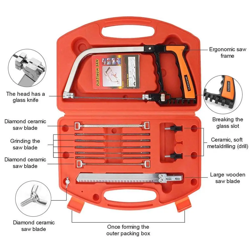 12Pcs Multifunction Handsaw Set, Hacksaw, Coping Saw, Bow Saw, Wood Saw, Steel Saw for Cutting Wood, Tile, Glass, Metal, Plastic