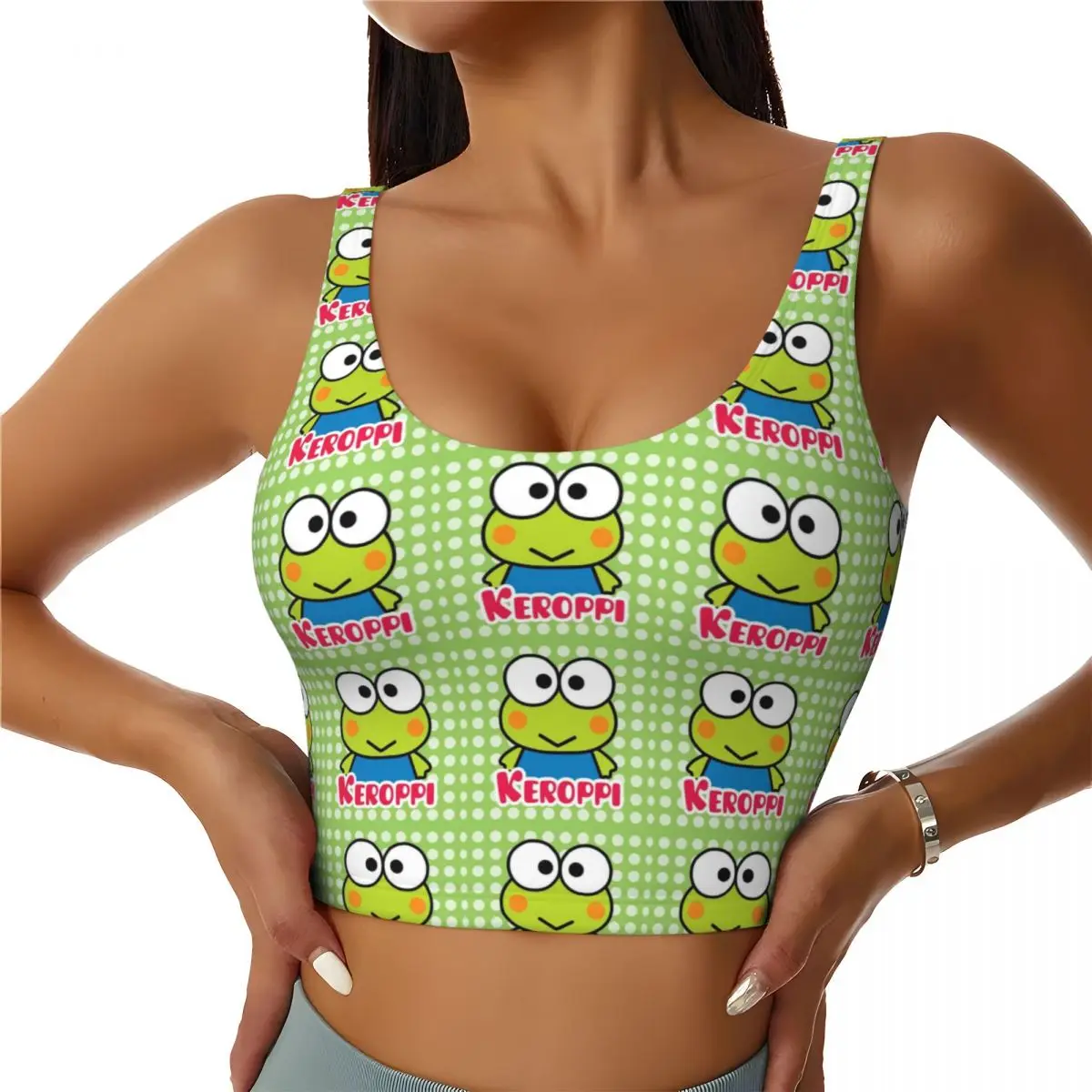 Custom Kerokero Keroppi Workout Crop Tank Tops Women Seamless Running Yoga Sports Bras