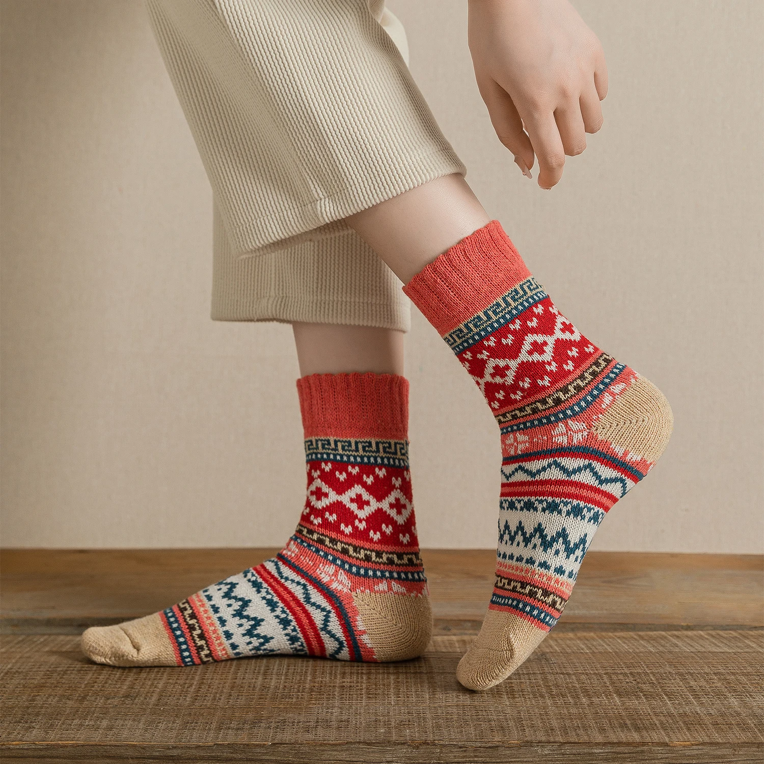 5 par/lote nuevo Witner calcetines gruesos y cálidos para mujer calcetines de Navidad Vintage calcetines coloridos regalo tamaño libre YM7020