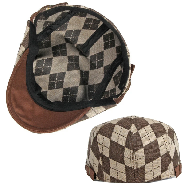 Lente Herfst Heren Baret Hoed Retro Geruite Visgraat Pet Naar Voren Platte Pet Dames Dailywear Zonnescherm Taxichauffeur Rijhoed