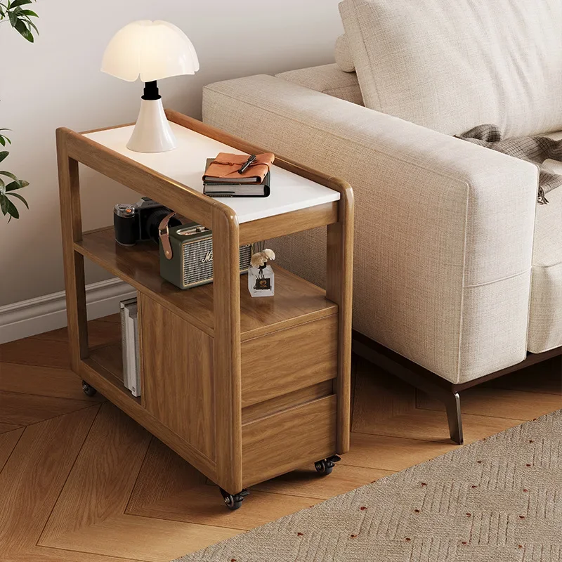 Multifunctional trolley coffee table living room sofa side table 9mm thickened rock slab desktop free moving storage side table