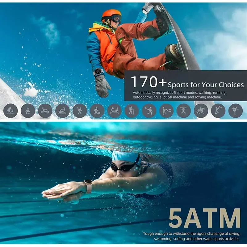 جديد لتحديد المواقع ساعة ذكية 1.32AMOLED 5ATM مقاوم للماء النساء الصحة بلوتوث دعوة 360mAh البوصلة 170 + الوضع الرياضي SmartWatch