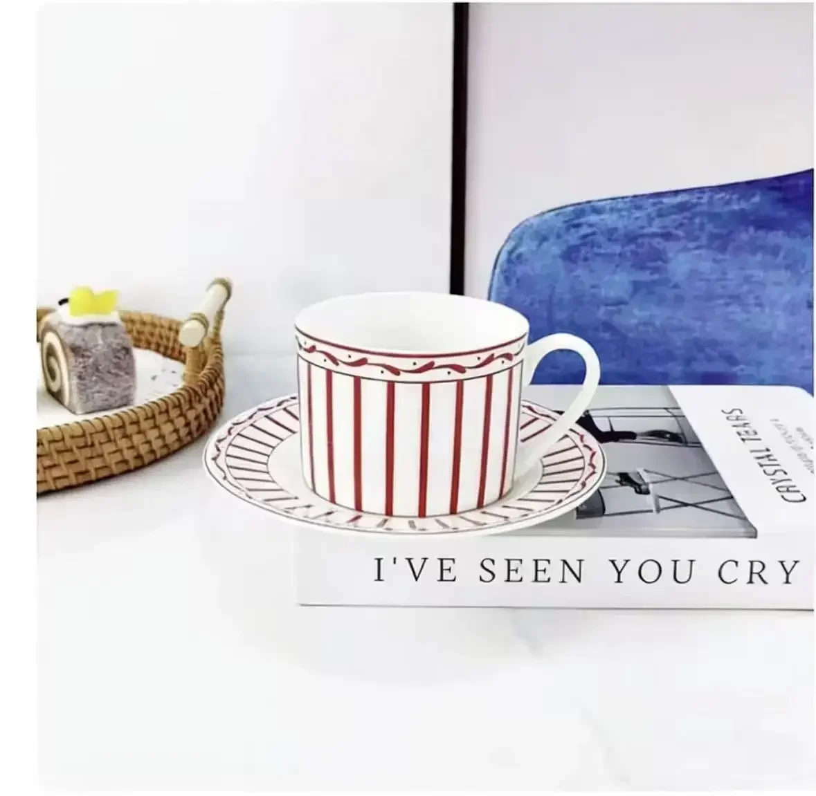 2026 New Mosaic Patterned Dinner Plate Grid-Shaped Coffee Cup & Saucer Set Bone Coffee Sets Glasses Gold Outline Plates Cup Gift