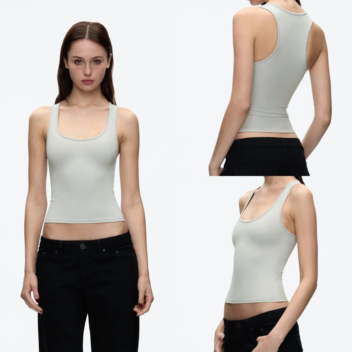 

Tank Summer Women's Camisole with Wide Shoulder Straps, Sexy Tank Top, Casual Sports Everyday Outerwear, New Style Misty Gray Blue Wide Shoulder Strap Top, Slim Fit and Flattering