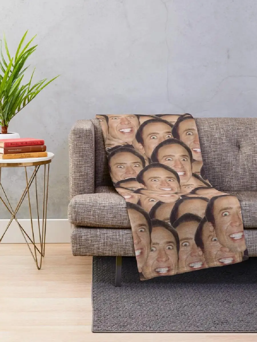 Nicolas Cage Meme Throw Blanket Ultra Soft Cozy Fleece for Couch Chill Movie Night Home Decor Gift