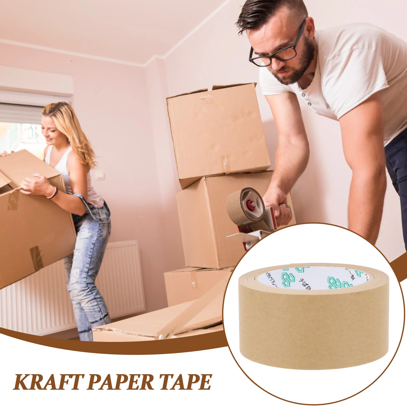 

2 Pcs Kraft Paper Tape Craft Writable Mailing Carton Packing Gummed Water Activated Adhesive White