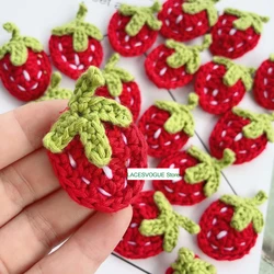 Strawberry Cloth Paste, Handmade Crochet, Knitted Applique,Patchwork Needlework, Sewing Accessories,DIY Yarn,5x3cm,871,30Pcs/Lot