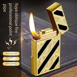 New Retro Steel Loud Sound Grinding Wheel Lighter Open Flame Metal Brass Flip Side Slide High-End Men's Gift Smoking Accessories