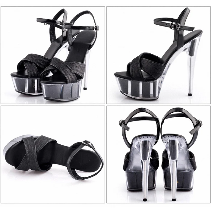 

new style 6Inches Pole fetish shoes 15cm heels Sandal Peep Toe Stripper exotic Sexy party Big Size Roman microfiber gladiator