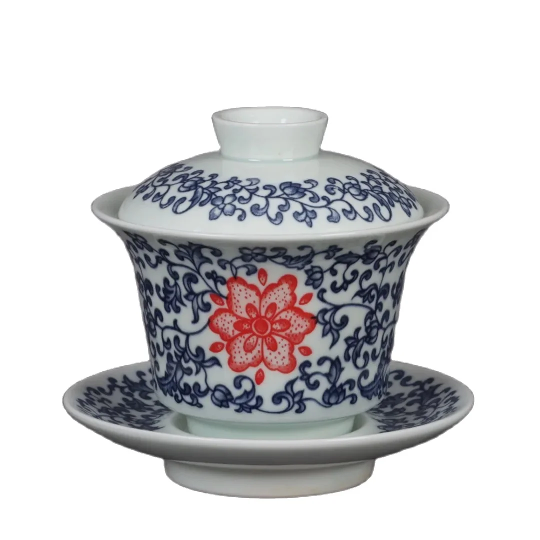 Blue And White Underglaze Red Entangled Branches Lotus Pattern Covered Bowls And Home Decoration Ornaments