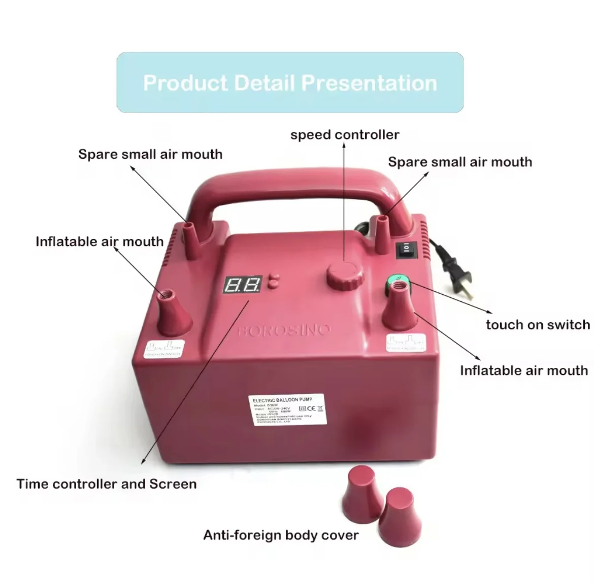 New Design Wholesale Timing Rose Red Electric Air Balloon Pump Balloon Accessory Tool for Party Inflatable Balloons Pump Supply