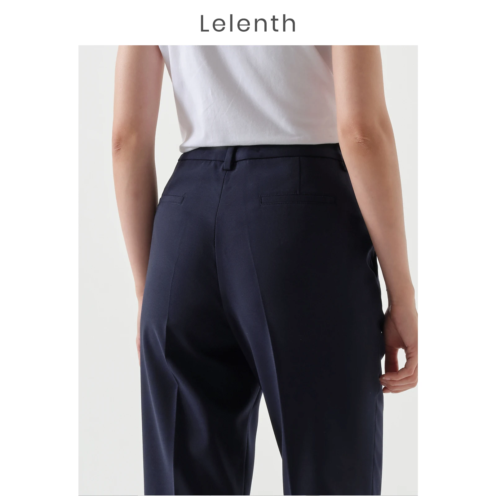 LeLenth Calça feminina cáqui, cintura alta, emagrecimento, drapeado, perna reta, casual, poliéster, ol faion, verão 2025