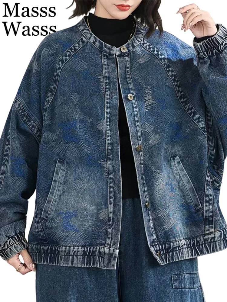 

Masss Wasss 2026 Korean Women Loose Causal Denim Jackets Females Spring Oversized Vintage Coats Fashion Classic O Neck Outerwear