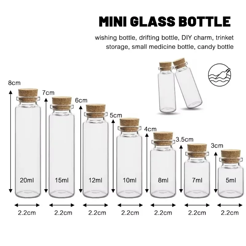 50/10PCS MIni Glass Bottles with Cork Stoppers DIY Decoration Mini Glass Vials Cork Message Glass Vial Wishing Bottles Wholesale