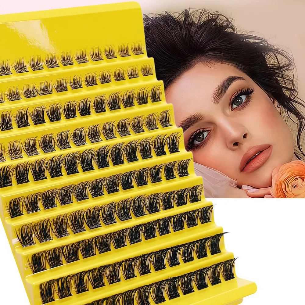 10 Rows of Yellow Thick European and American Segmented Self Grafting Thick Single Cluster False Eyelashes