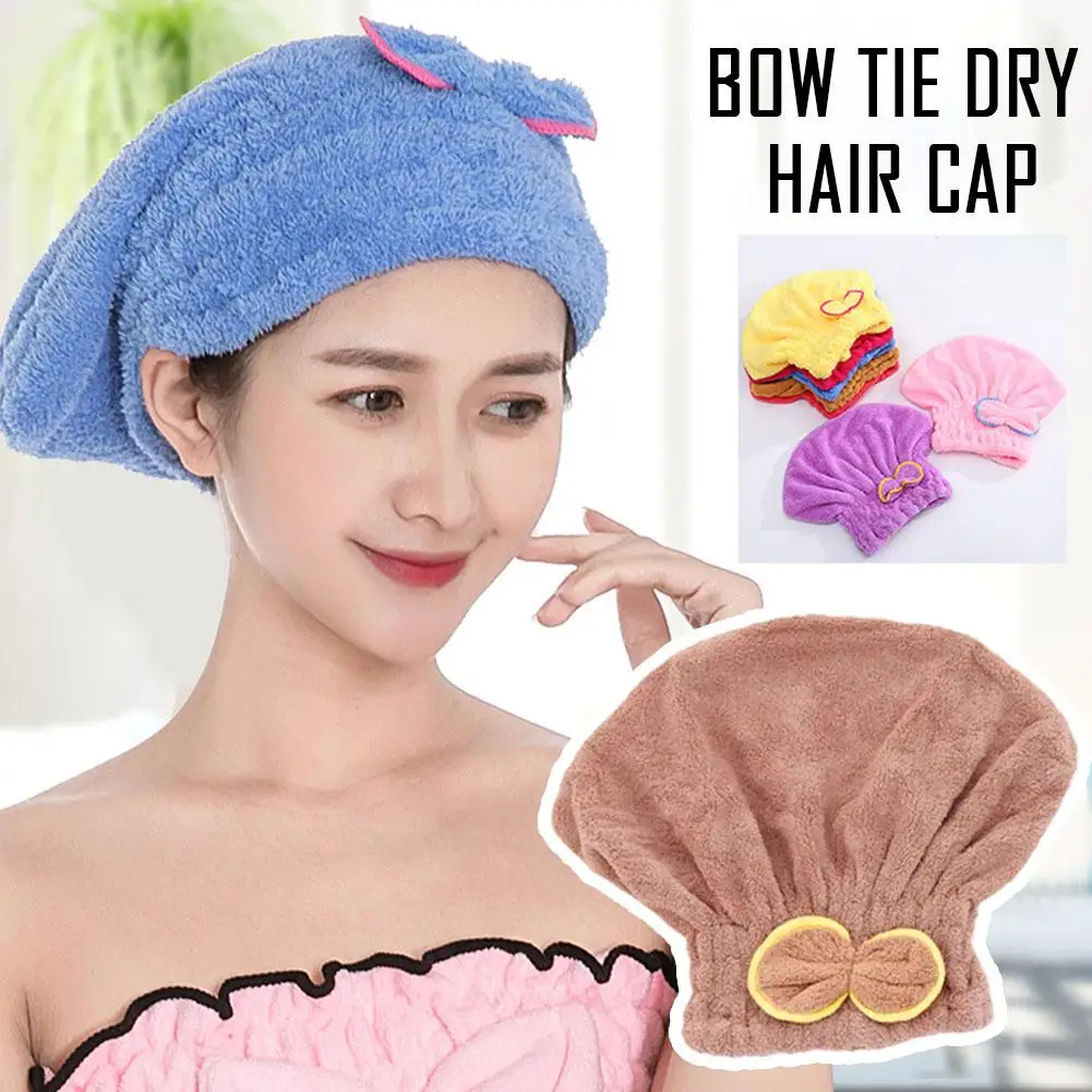

1pc Bow Style Shower Cap, Home Use Coral Fleece Thick Hair Towel, Women's Absorbent Quick Drying Shower Cap