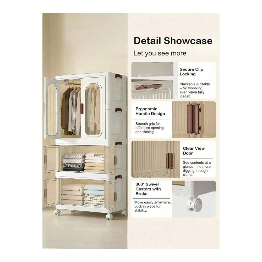 

Large Stackable Storage Box With Lid And Wheels, Foldable Wardrobe Storage Box, Plastic Stackable Storage Drawers, Suitable For