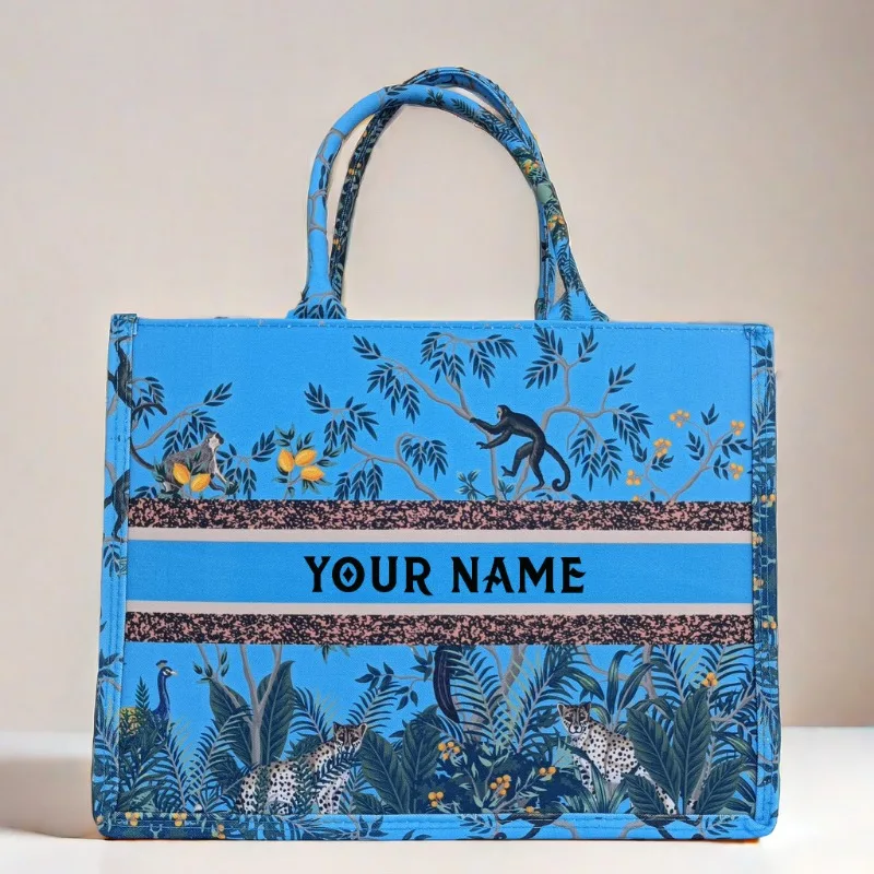 Handbag lady Personalized Fashion Printing Large Capacity Canvas Book Tote Bag With Name Women's Custom Commuter Shoulder Bag