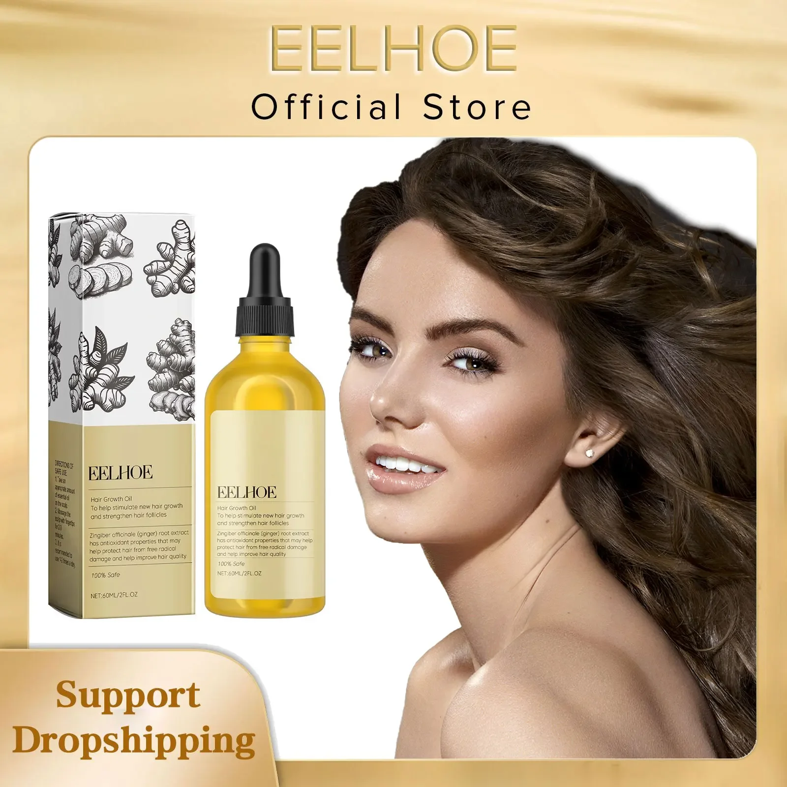 EELHOE Ginger Essential Oil for Hair Growth Strengthen Alopecia Woman Hair Loss for Man Scalp Treatment 7 Days Hair Ginger Oil