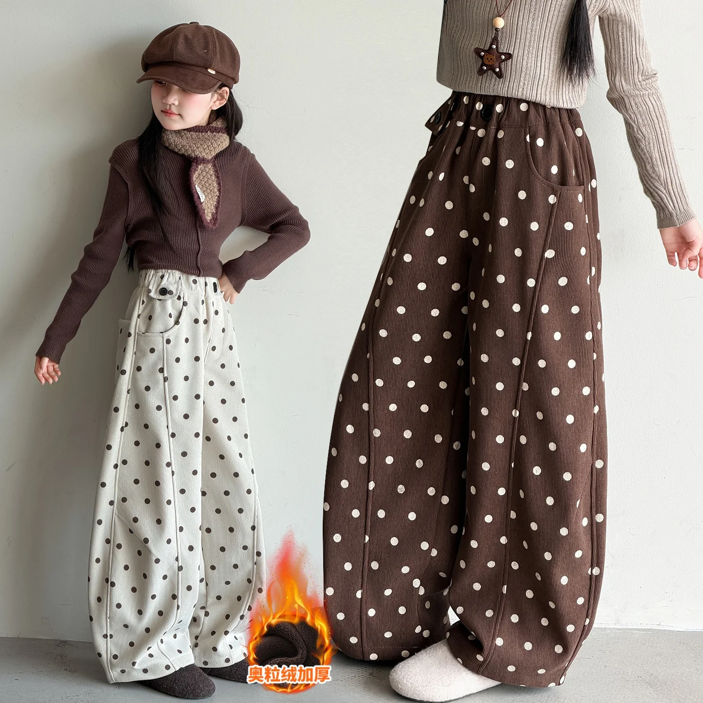 New Items 1pcs Girls Winter Autumn Corduroy Kids Long Pants 2 Color Dot Mid Waist Harem Children Trousers for Girls Ages 4-14Y