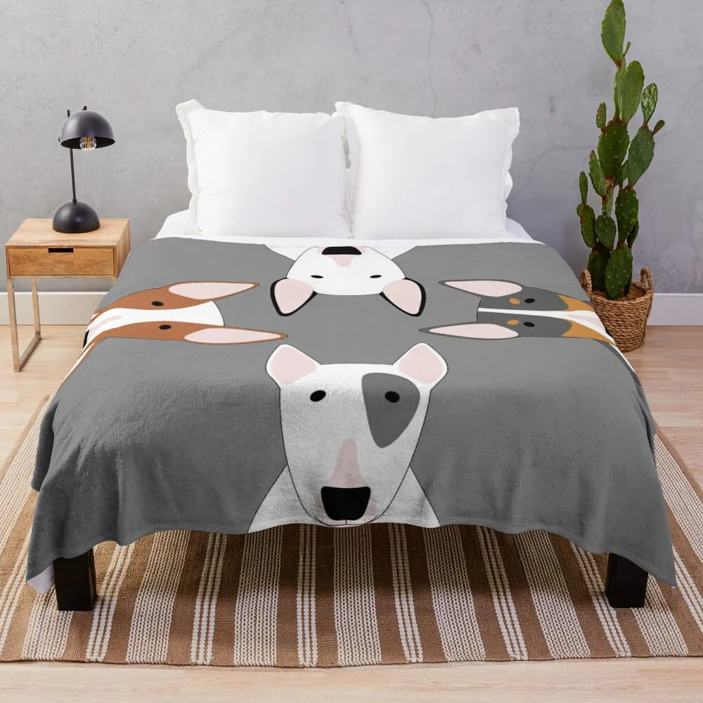 Bull Terrier Squad Throw Blanket Fashion Sofas Dorm Room Essentials Comforter Furrys fluffy Blankets