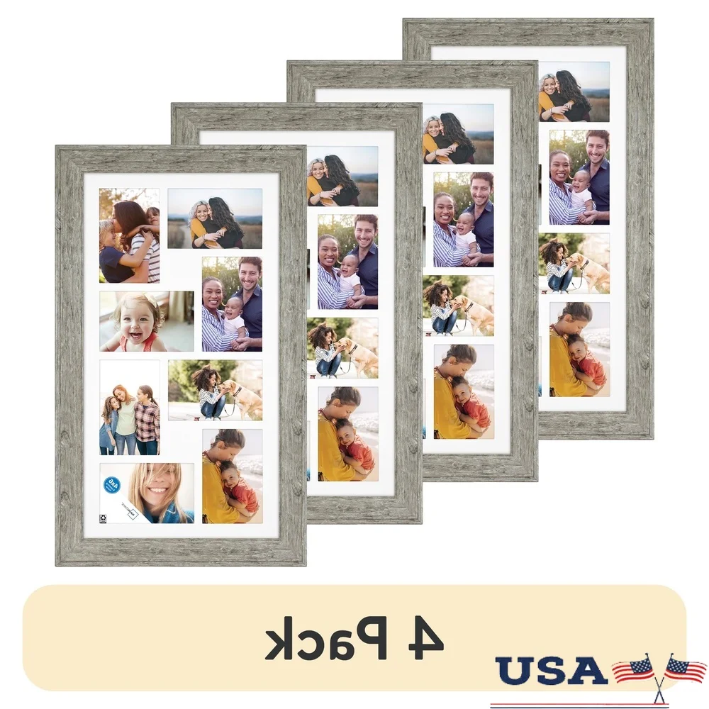 

8 Opening 4x6 Collage Frame Rustic Wall Décor Picture Frame Durable Plastic Glass Front Horizontal Vertical Display