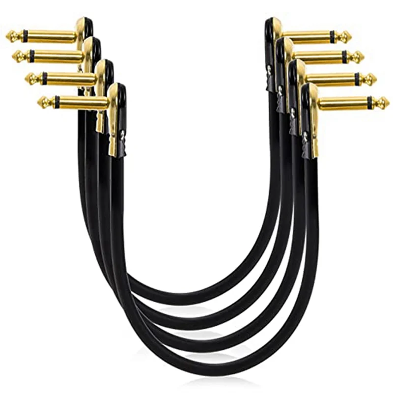 4 Pack 12 Inch Guitar Patch Cables, Right Angle Golden Pancake Connector for Effects Pedal Board