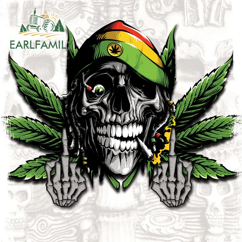 EARLFAMILY 420 SKULL Smoking Vinyl Middle Finger Car Sticker Weed Leaf Leaves Dank Bud Bumper Car Truck Decal Funny Car Styling