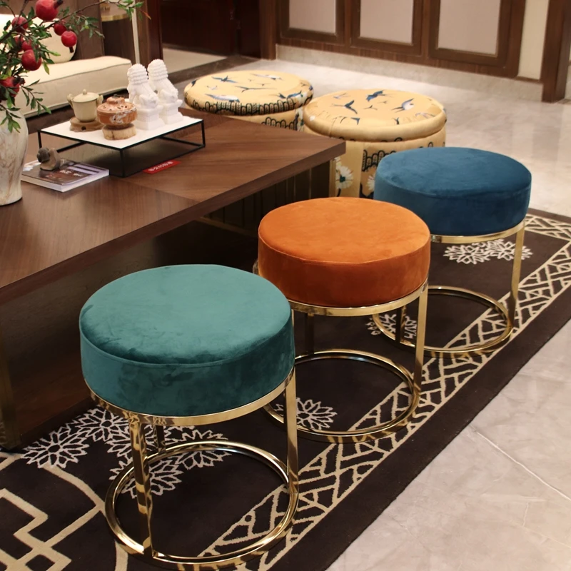 

Luxury round sofa stool living room small stool household online celebrity low simple modern makeup stool bench.